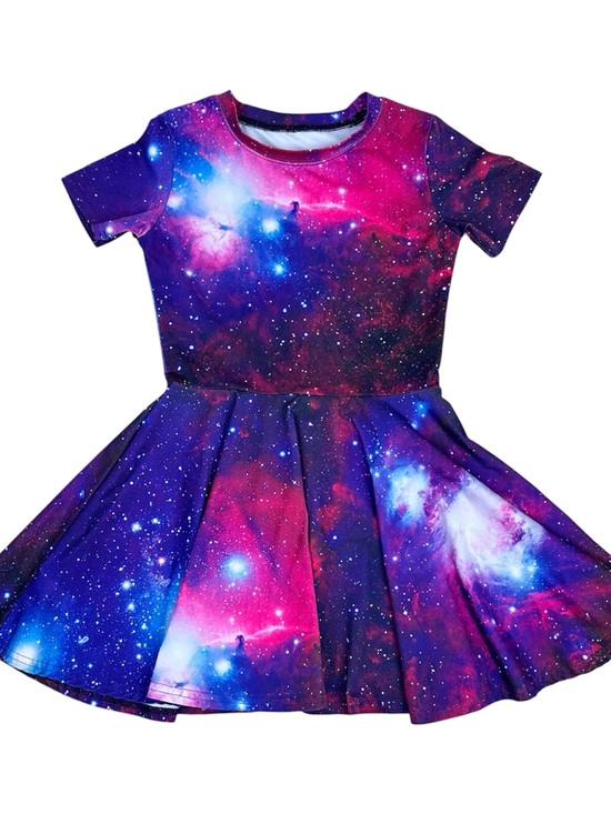 Other - Girls Short Sleeve Celestial Galaxy Print Twirl Dress